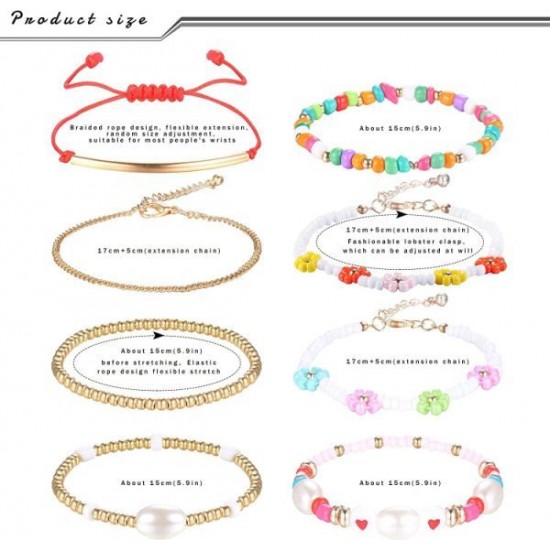 8Pcs Beaded Stretch Y2K Bracelets For Women Handmade Lobster Clasp Beaded Bracelets Pearl Flower Rainbow Elastic Adjustment Bracelet Beach Summer VSCO Bracelet Set 8Pcs Beaded Stretch Y2K Bracelets For Women Handmade Lobster Clasp Beaded Bracelets Pearl Flower Rainbow Elastic Adjustment Bracelet Beach Summer VSCO Bracelet Set